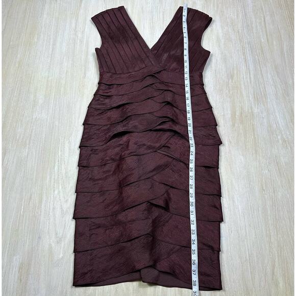 Adrianna Papell Taffeta Shutter Iridescent V-Neck Pleated Ruffle Sheath Dress 6 - Picture 13 of 16